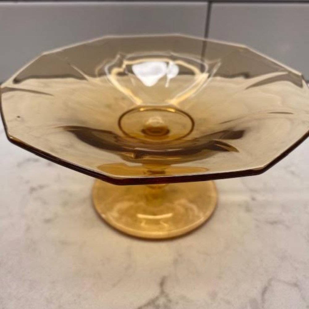 Vintage Decagon Amber Cheese Stand 3"h x 6"w